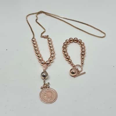  Rose Gold Tones Womens Costume Bracelet / Necklace 