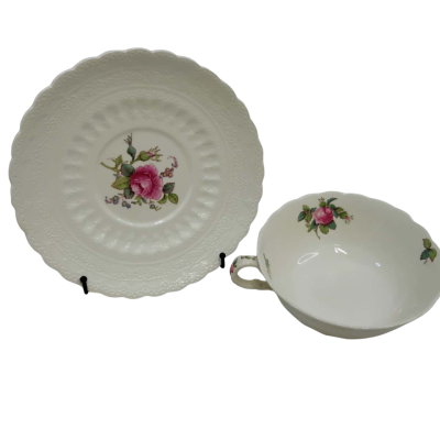 Vintage Spode Billingsley 2 Handled Rose Tea Cup And Saucer