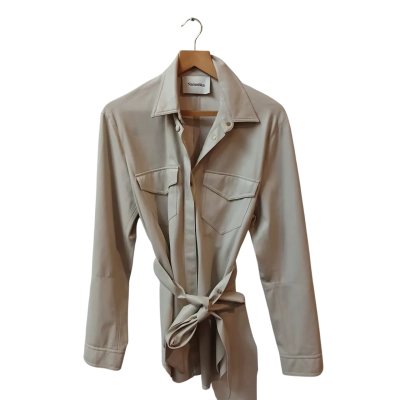  Nanushka Womens  Size S Vegan Leather Belted Oversize Blouse Cream 