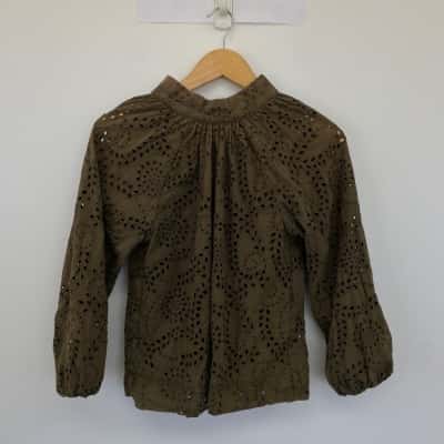 Country Road Green Broderie Long Sleeve Top  Size 4 