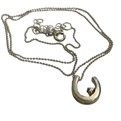  Womens 22cm drop Stirling silver chain and horseshoe pendant 