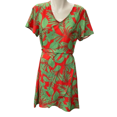 Sambara Womens  Size 8 Short Sleeve Dress  Green / Orange 