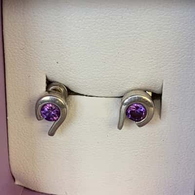  Sterling Silver Amethyst Stud Earrings