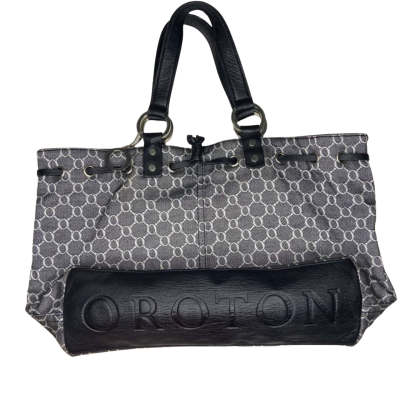 Oroton Signature Essential Shopper Tote Handbag Shoulder Bag Grey White and Black 