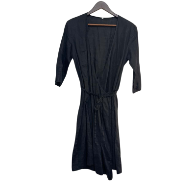  Muji Womens Midi Linen Wrap Dress Size M Black  