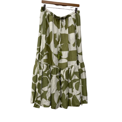 Autograph  Tuscany Tiered Size 14 Midi Skirt Olive / Pattern / White