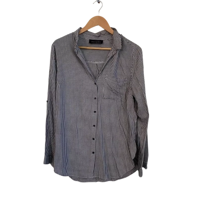 Decjuba Womens  Size 12 Button Up Top / Long Sleeve Top Black  / Gingham / White 