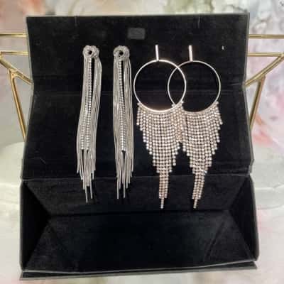 Tassel Earrings in Silver and Rose Gold Tones with Rhinestones 