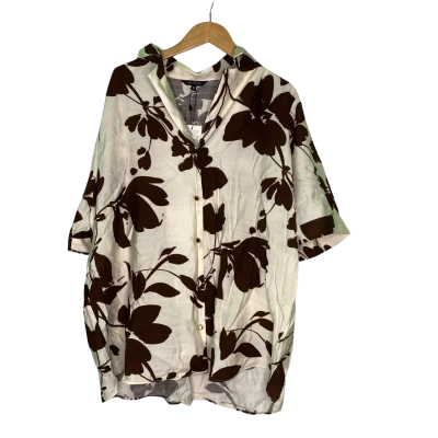 Portmans Womens  Size 18 Short Sleeve Shirt Brown / Off White / Pattern 