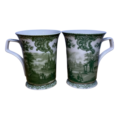 Somerton-green Fine porcelain green Victorian style mugs
