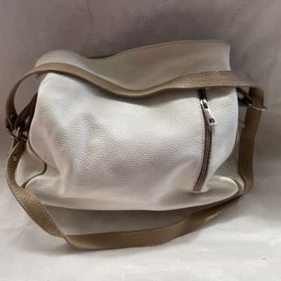  Women’s White Leather “Made in Italy” Handbag / Shoulder Bag 