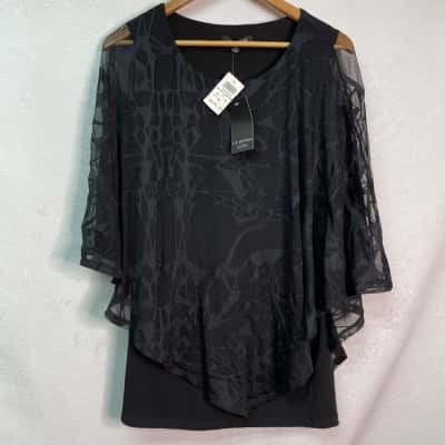 Liz Jordan Womens  Size M 3/4 Sleeve Top Black  