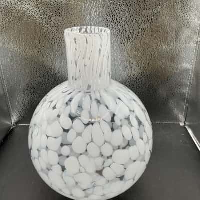 Large White Spotted Glass Vase