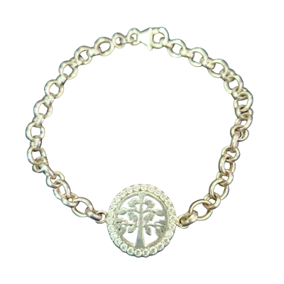  Womens Bracelet 925 Silver Tree of Life with white stones