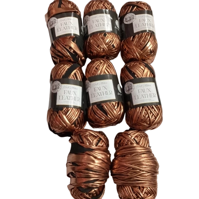 8 Balls of Haute Stitches Faux Leather Yarn Bronze