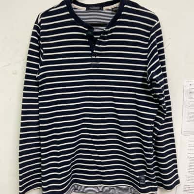 Scotch & Soda Womens  Size M Long Sleeve Top Navy Blue / Striped / White 