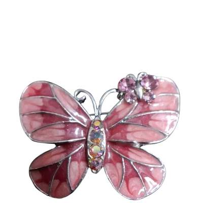  Womens sliver tone pink enamel BUTTERFLY  Brooch 