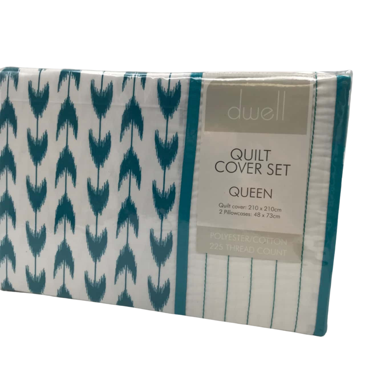 BNWT Dwell Lonsdale QB Quilt Cover Set Teal on White RRP 39.95