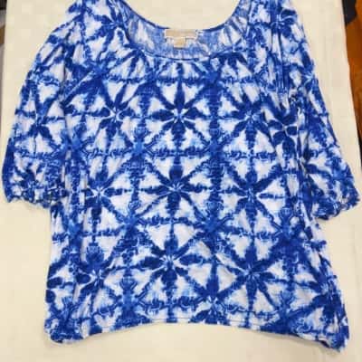 Michael Kors Womens  Size L 3/4 Sleeve Top Blue / White 