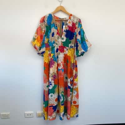St. Frock Bright Multi Floral Daydream Midi Dress  Size 18 