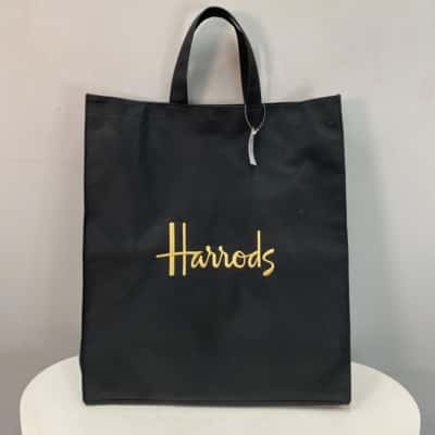 Harrods Tote Bag Black  / Gold Embroidered Logo