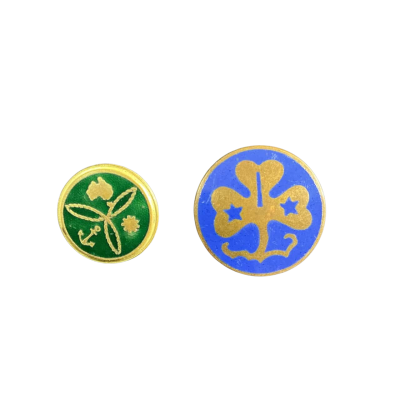  Womens Vintage Girl Guide Brooch collection (2) Blue / Gold- tone/ Green 