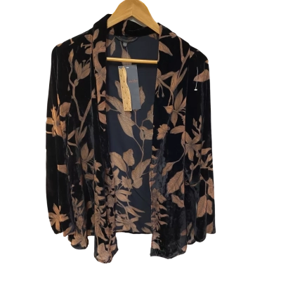 BNWT Liz Jordan Womens  Size L Cardigan Black  / Brown / Floral RRP $189.95