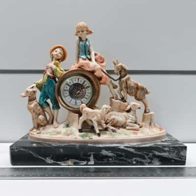 Vintage Porcelain Shepherd & Shepherdess Figural Clock