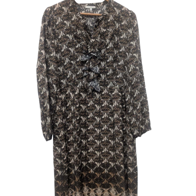 Anna Thomas Womens Long Sleeve Dress Silk Brown/White Dress