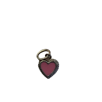 925 Silver Stamped Womens Heart Pendant with Pink Enamel #14