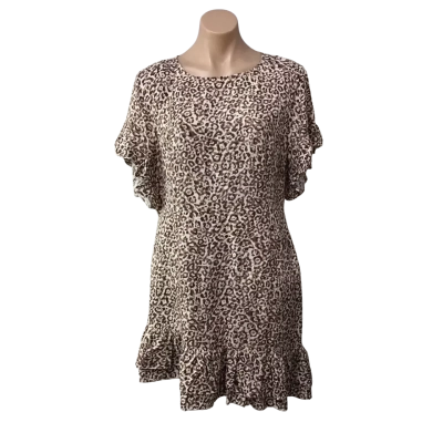 Portmans Womens approx Size M Beige / Brown Animal print Short Sleeve Mini Dress  