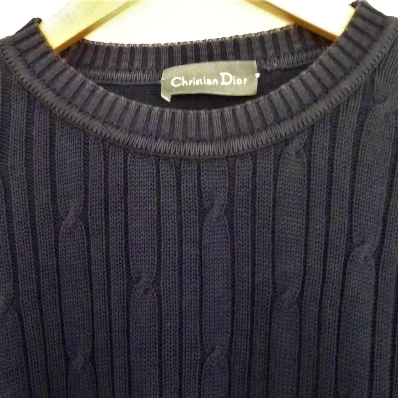 Mens VINTAGE CHRISTIAN DIOR CABLE KNIT JUMPER Size S/M Blue (possibly ...