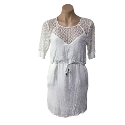  Wish Womens Size 12 / M White / Lace Trim Short Sleeve Dress