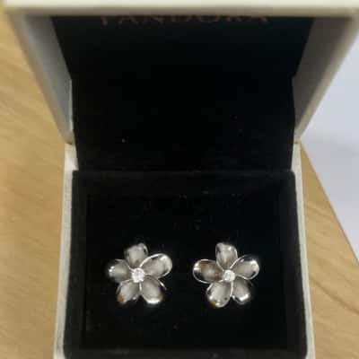  Womens Silver 925 flower Earrings 