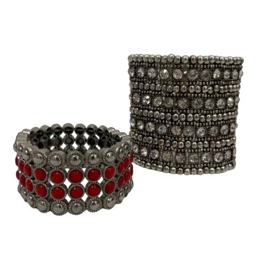 Unbranded Women's Bracelets Red / Silver 2Pieces Elastic