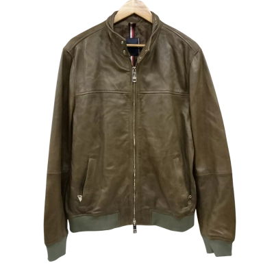 Tommy Hilfiger Mens Size L Leather Jacket Brown 