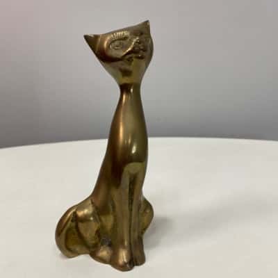 Vintage Brass Cat Statue 