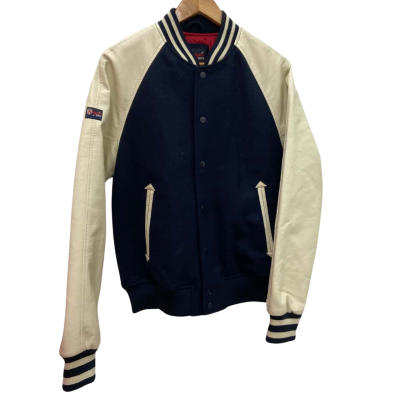 Superdry College Varsity Navy Wool Bomber Jacket Size S 