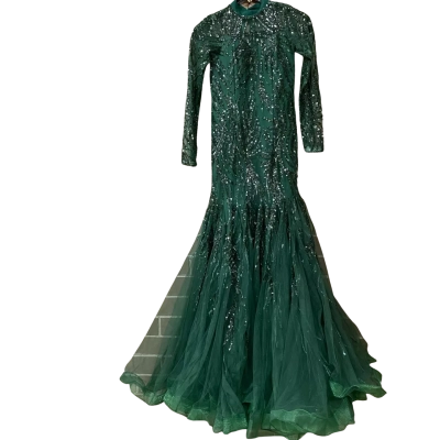 Handmade Womens Forest Green Sequin Mermaid Formal Dress 