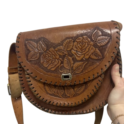 BS Tasmania Brown Tooled Leather Shoulder Bag – Rose Design