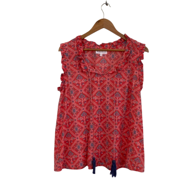 Naudic Womens  Size L Short Sleeve Top / Sleeveless Top / V-Neck Top Coral / Gold / Multicoloured / Pink  