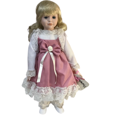 Vintage Porcelain Doll on Stand as pictured