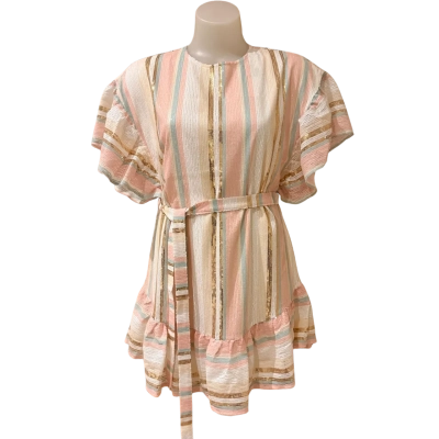 BNWT**Three of Something.  Providence Stripe Sequin Mini Dress.  Pink, White and Gold.  Size S 