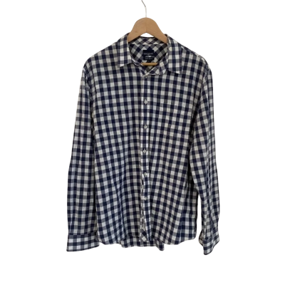 Sportscraft Mens  Size L Checked Shirt / Long Sleeve Shirt Navy Blue / White 