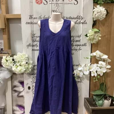 CAKE CLOTHING BRAND! 100% PURE SLEEVELESS LINEN DRESS! Womens  Size S Midi Dress / Sleeveless Dress  Blue 
