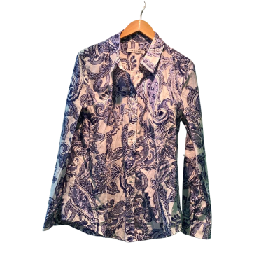 Sportscraft Womens  Size 14 Long Sleeve Shirt Blue / Pattern / White 