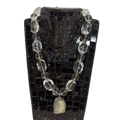 Beautiful Statement Sterling Silver (925), Raw Aquamarine & Clear Quartz Beaded Necklace