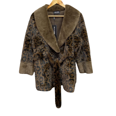 Allure Womens  Size M Fax Fur Coat Animal print / Black  / Brown RRP $279.99