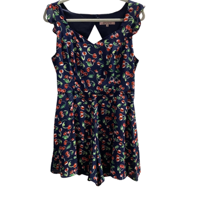 NWOT Review Women's Pretty Spring / Summer   Size 12 Cocktail Dress Navy Blue with Cherry Pattern 