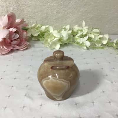 Hand Carved Alabaster Onyx Stone Small Jar with Lid